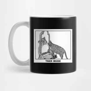 Cat Versus Tiger -  charming illustration of a tabby admiring the tiger inside Mug